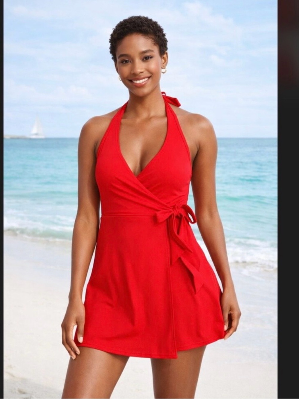 J. Crew Bright Red Halter Wrap-Style Swimsuit